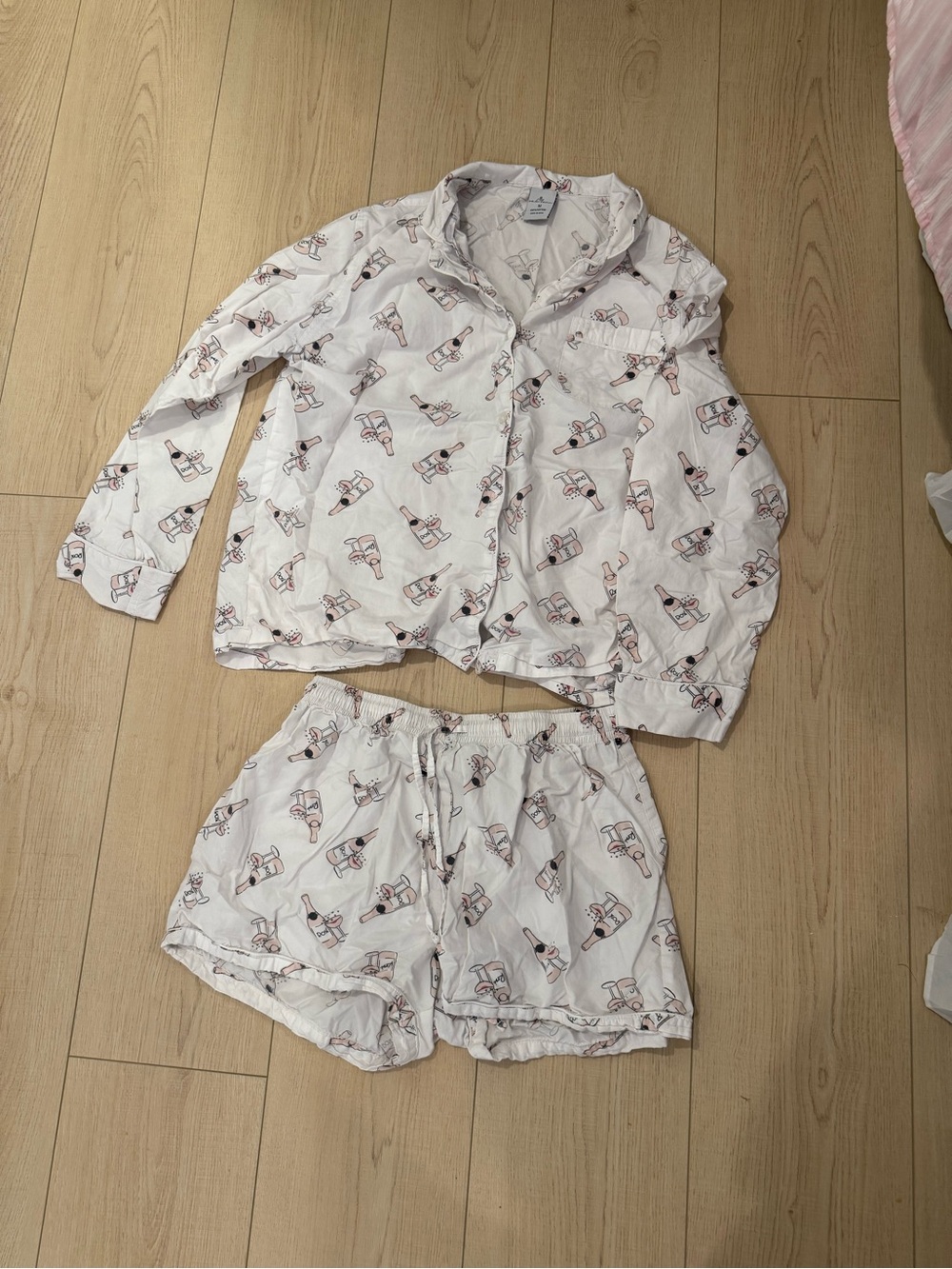 PINK CHAMPAGNE ROSE PAJAMA SET MEDIUM MATCHING SHORTS
